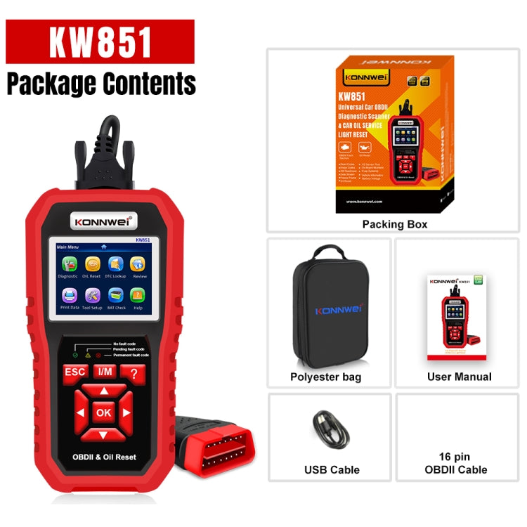 KONNWEI KW851 2 in 1 Car OBDll Scanner Diagnostic Tool Oil Service Light Reset
