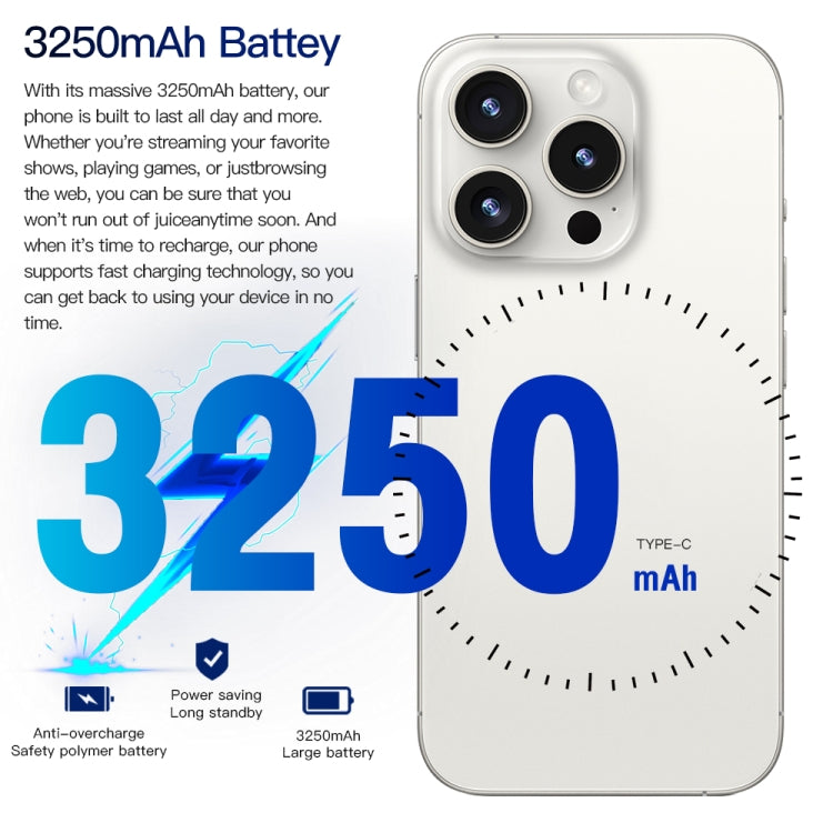 i15 Pro Max / Q5, 6.5 inch Screen, Face Identification, Android 8.1 MTK6580P Quad Core, Network: 3G, Dual SIM