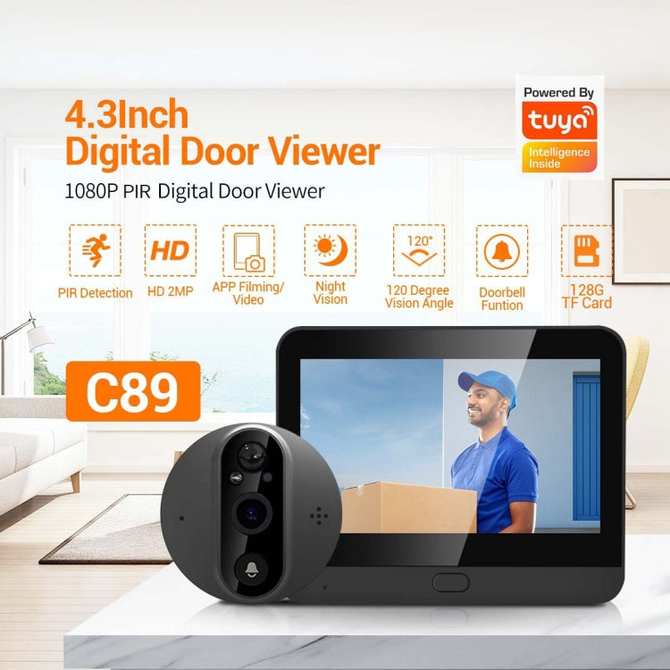 ESCAM C89 1080P 4.3 inch Smart Digital Door Viewer, Support Wide Angle PIR & Night Vision Photo
