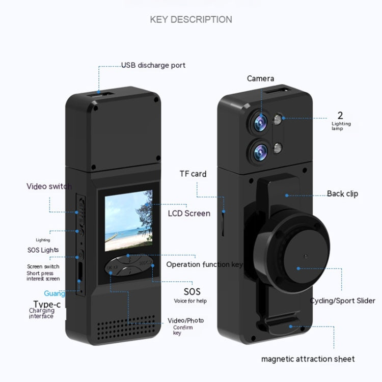 A3 1.5 inch Color Screen 180 Degree Rotation HD Outdoor Sports Recorder