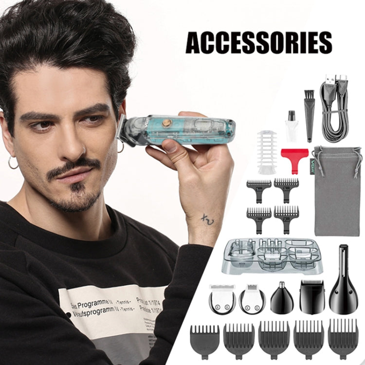 VGR V-102 6 in 1 USB Transparent Digital Display Professional Hair Clipper Set
