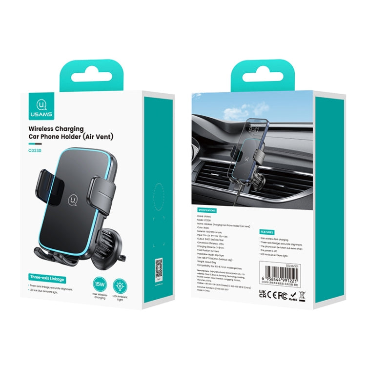 USAMS CD230 15W Accurate Aligment Wireless Charging Car Phone Holder with Suction Cup