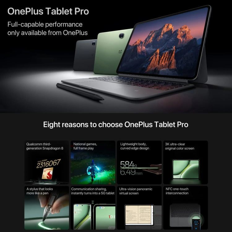 OnePlus Pad Pro 12.1 inch Tablet PC, ColorOS 14.1 Qualcomm Snapdragon 8 Gen3 Octa Core