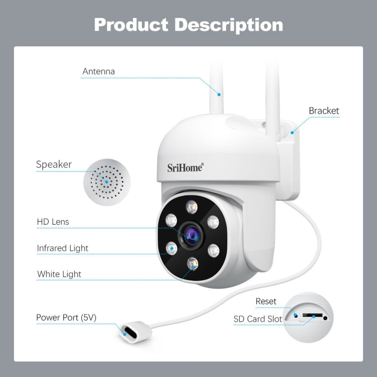 SriHome SH061 2MP AI Humanoid Tracking Infrared Night Vision Camera
