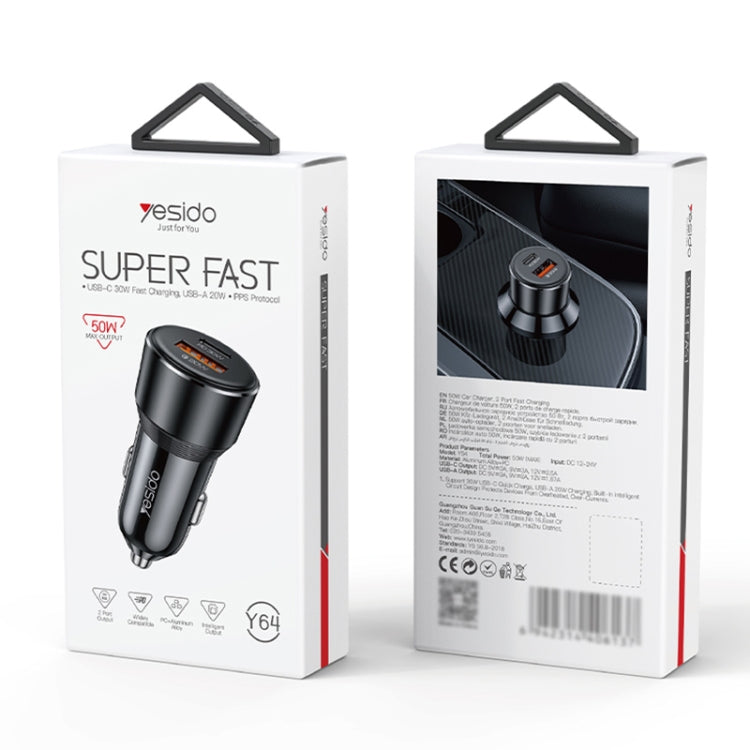 Yesido Y64 PD30W Type-C + QC20W USB Super Fast Car Charger