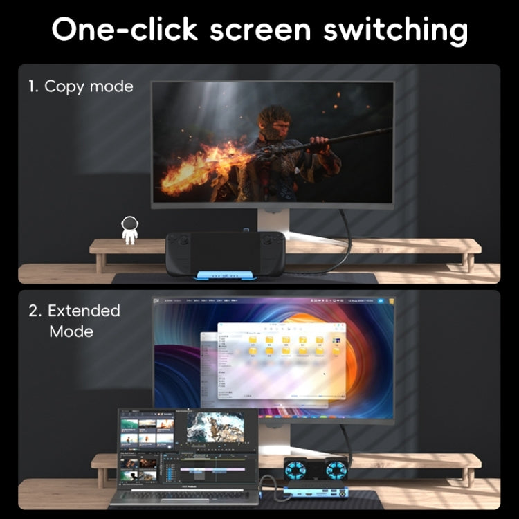 YCE-V279 10 in 1 USB-C Gaming Dock Station Hard Disk Enclosure with Detachable Fan