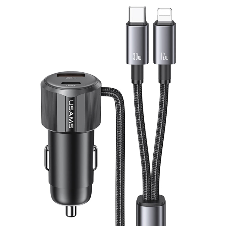 USAMS CC287 YT Series 66W USB and Type-C Dual Ports Car Fast Charger with 2 in 1 Cable