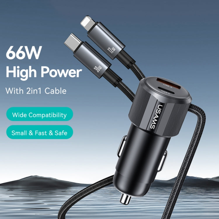 USAMS CC287 YT Series 66W USB and Type-C Dual Ports Car Fast Charger with 2 in 1 Cable