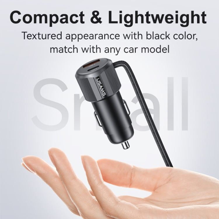 USAMS CC287 YT Series 66W USB and Type-C Dual Ports Car Fast Charger with 2 in 1 Cable