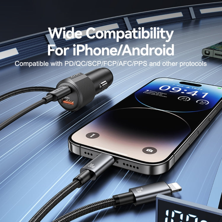 USAMS CC287 YT Series 66W USB and Type-C Dual Ports Car Fast Charger with 2 in 1 Cable