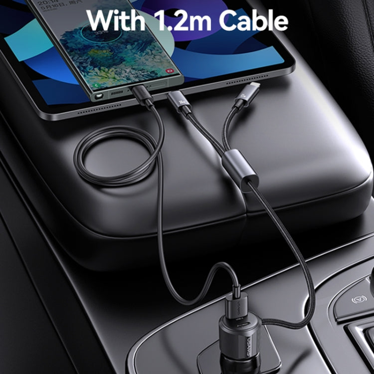 USAMS CC287 YT Series 66W USB and Type-C Dual Ports Car Fast Charger with 2 in 1 Cable