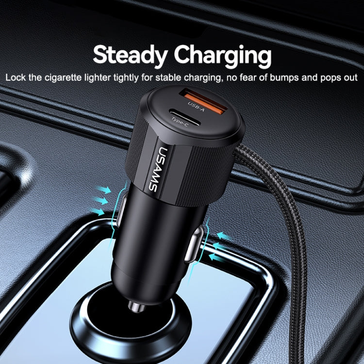 USAMS CC287 YT Series 66W USB and Type-C Dual Ports Car Fast Charger with 2 in 1 Cable