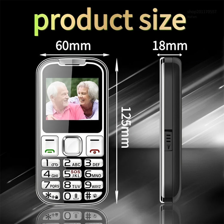 W26 Elder Keypad Phone, 2.2 inch, 6800mAh, 21 Keys, SOS, FM, Dual SIM, GSM