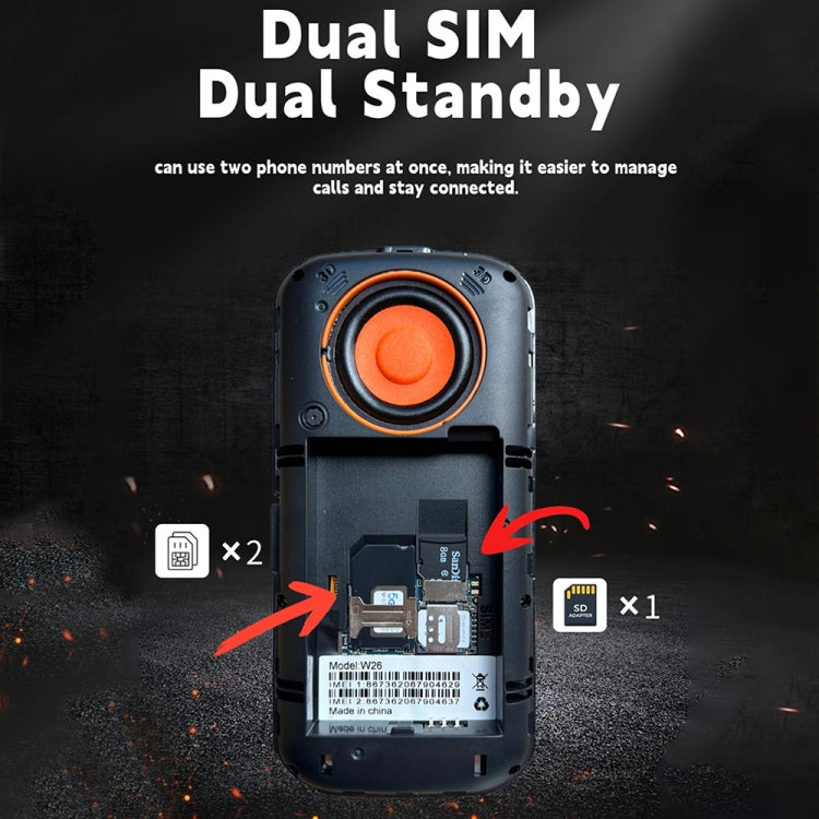 W26 Elder Keypad Phone, 2.2 inch, 6800mAh, 21 Keys, SOS, FM, Dual SIM, GSM