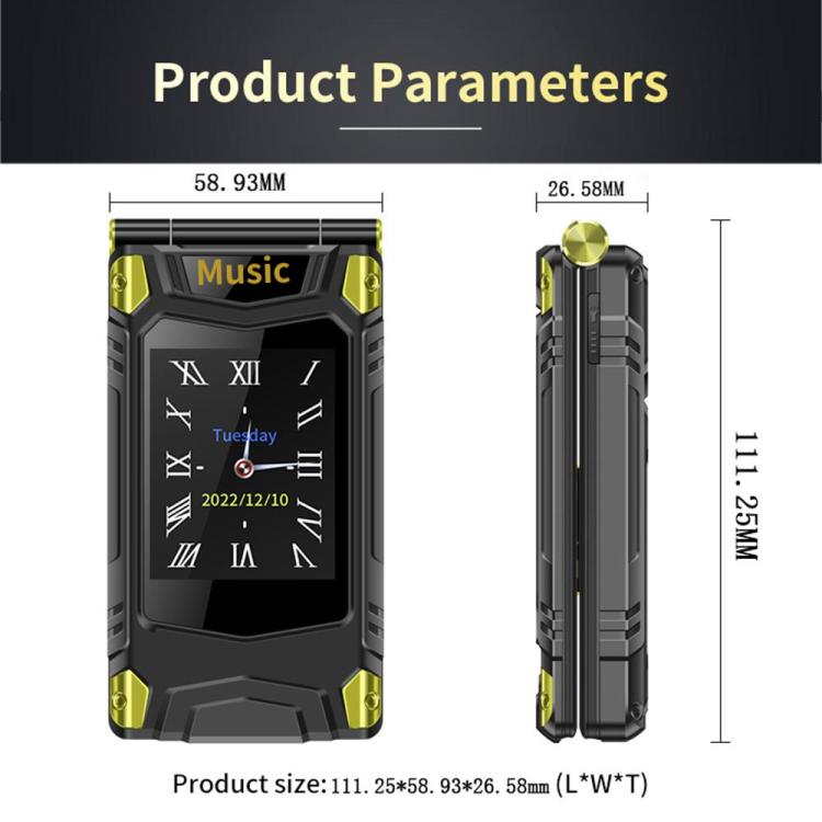 M7+ 4G Dual Screen Flip Elder Rugged Phone, 2.8 inch Inner, 2.4 inch Outer, 6800mAh Battery, 24 Keys, Flashlight, Network: 4G, Dual SIM, SOS