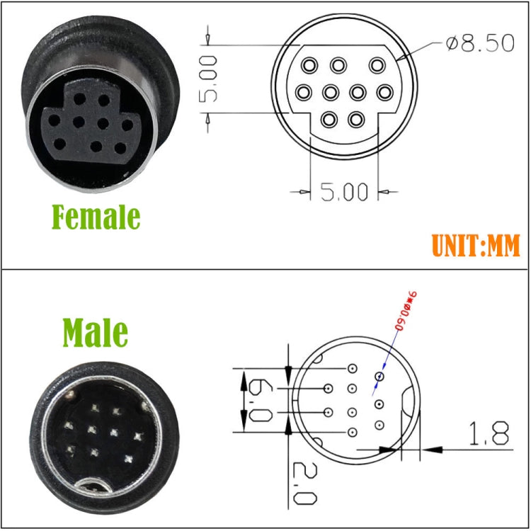 90 Degree mini DIN 9 Pin Male to Female TV Box Adapter Cable