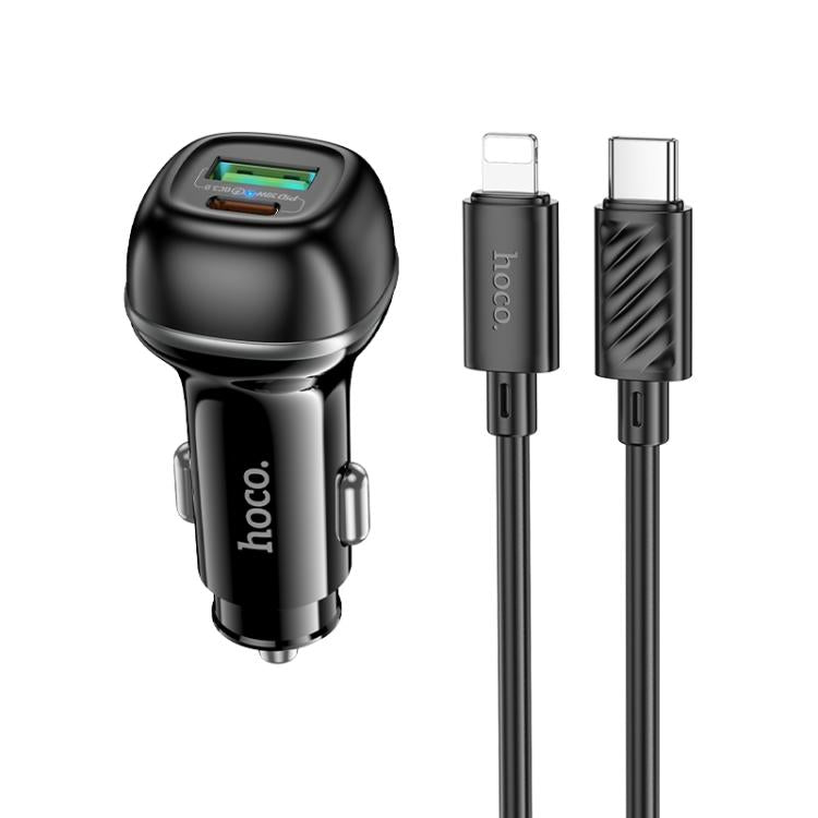 hoco Z58A Rank Dual Port PD30W and QC3.0 Car Charger Set with Type-C to 8 Pin Cable