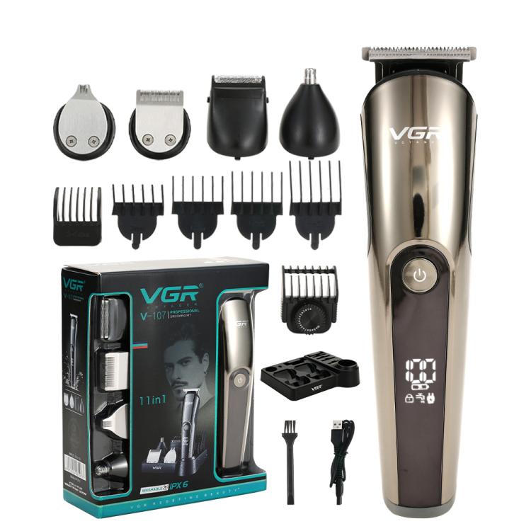 VGR V-107 11-in-1 IPX6 Digital Display Electric Hair Clipper Kit