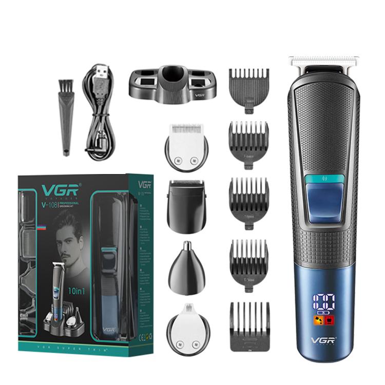 VGR V-108 10-in-1 Digital Display Electric Hair Clipper Men Care Kit