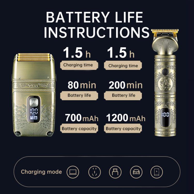 VGR V-649 USB Digital Display Electric Hair Clipper & Shaver Set