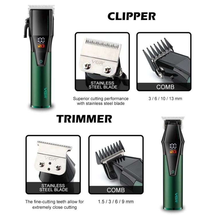 VGR V-677 LED Digital Display Electric Hair Clipper & Trimmer Set