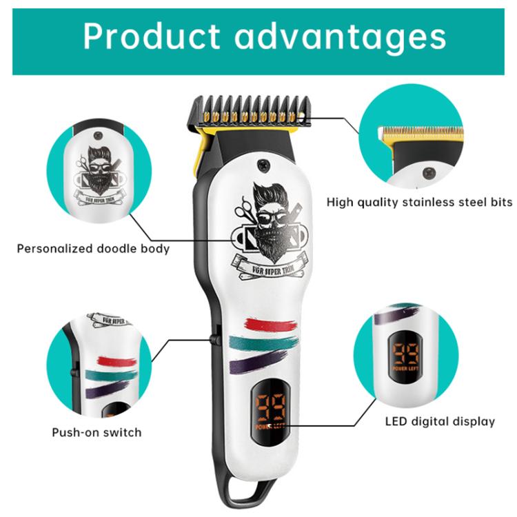 VGR V-971 Graffiti Design LED Digital Display USB Electric Hair Clipper