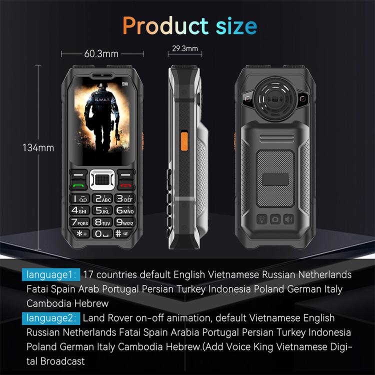 UNIWA M6000 Big Speaker Keypad Phone, 2.4 inch, Dual Flashlights, 21 Keys, SOS, FM, 4 SIM, GSM