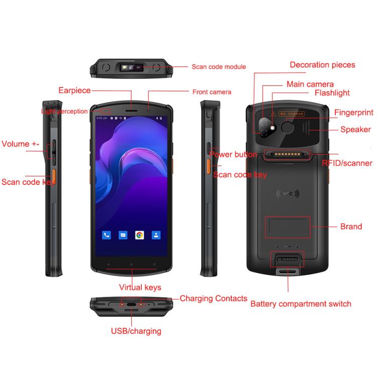 UNIWA V7S PDA Barcode Scanner Rugged Phone, 4GB+64GB, 5.7 inch Android 12 Mediatek MT6762 Octa Core, NFC, Network: 4G