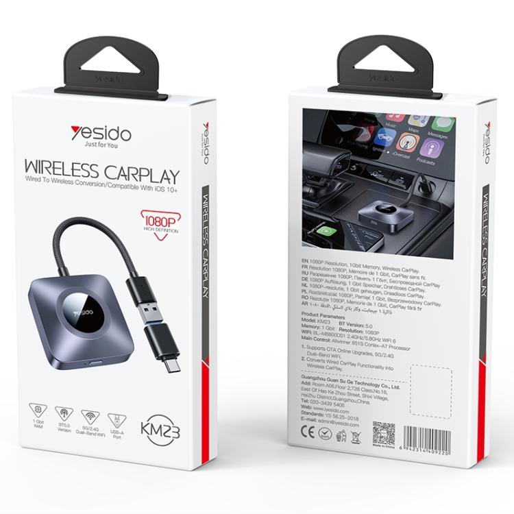 Yesido KM23 Wireless CarPlay with USB to Type-C Adapter