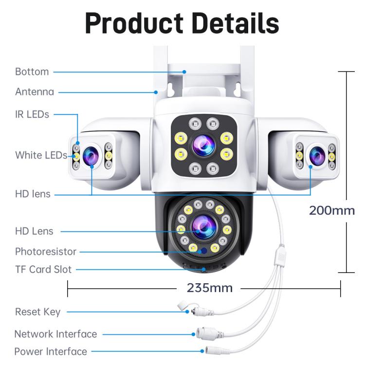 2MP HD 360 Degree Panorama 3 Lens IP66 Waterproof Wireless WiFi Camera