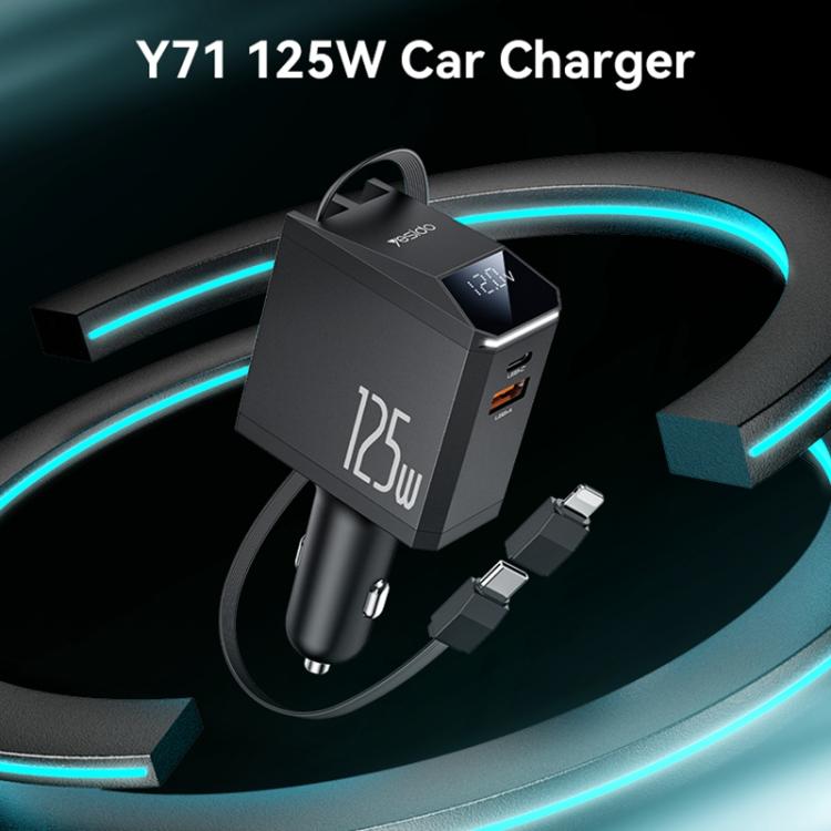Yesido Y71 125W Type-C + 8 Pin Retractable Cable 3 in 1 Car Charger