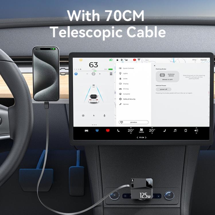 Yesido Y71 125W Type-C + 8 Pin Retractable Cable 3 in 1 Car Charger