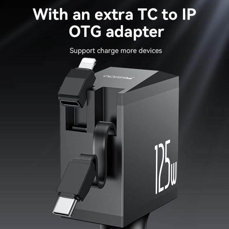 Yesido Y71 125W Type-C + 8 Pin Retractable Cable 3 in 1 Car Charger