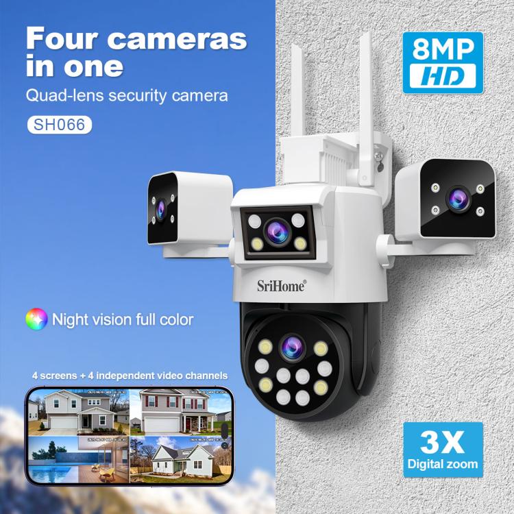 SriHome SH066 8MP HD Quad Lens Security Camera, Support Full Color Night Vision / Two-way Audio
