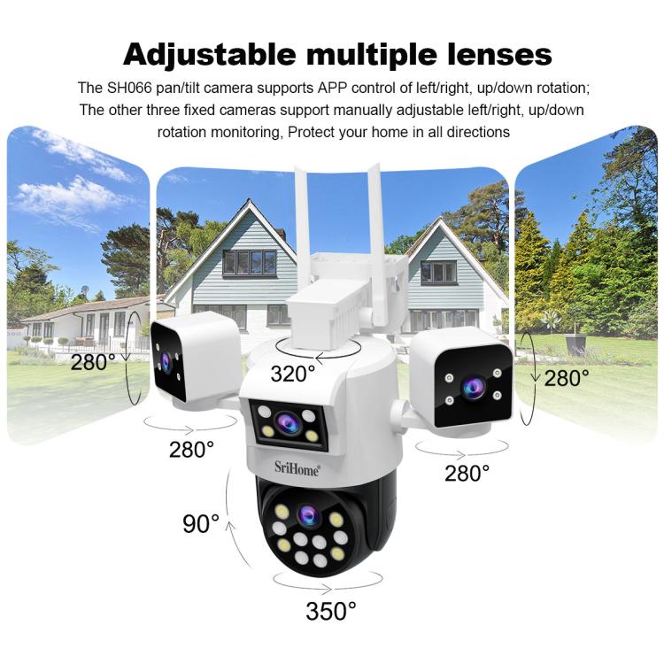 SriHome SH066 8MP HD Quad Lens Security Camera, Support Full Color Night Vision / Two-way Audio