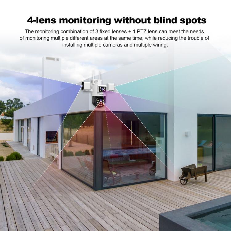 SriHome SH066 8MP HD Quad Lens Security Camera, Support Full Color Night Vision / Two-way Audio