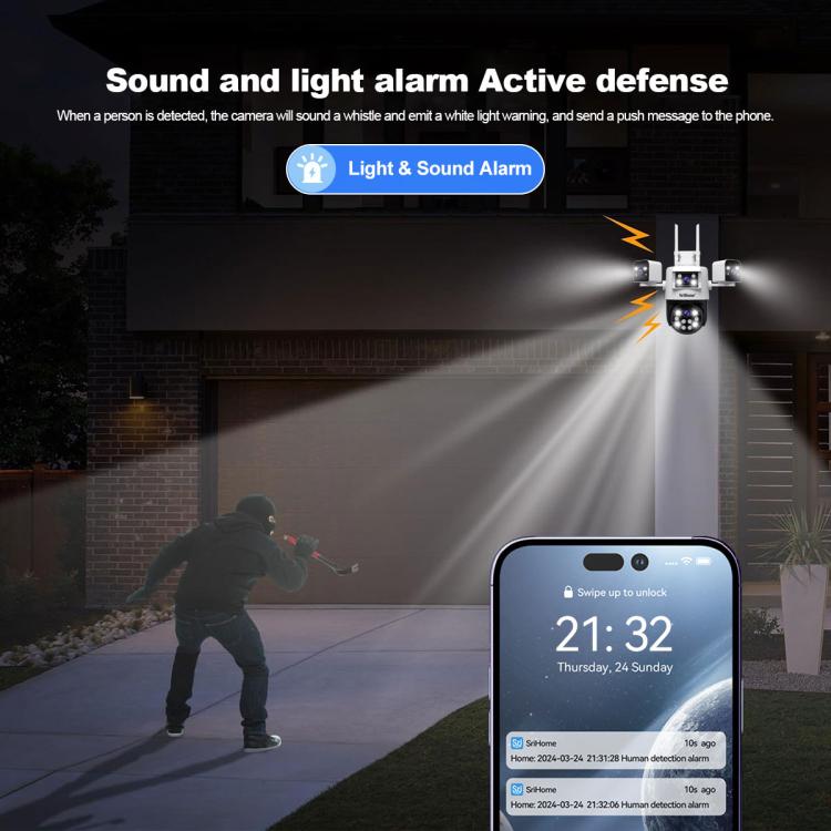 SriHome SH066 8MP HD Quad Lens Security Camera, Support Full Color Night Vision / Two-way Audio
