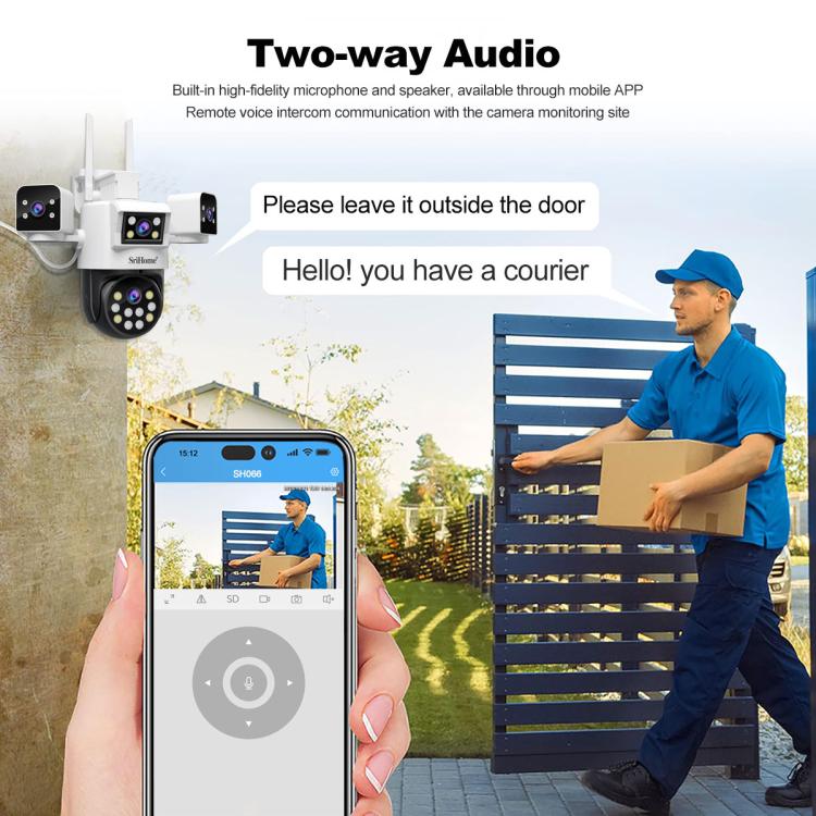 SriHome SH066 8MP HD Quad Lens Security Camera, Support Full Color Night Vision / Two-way Audio