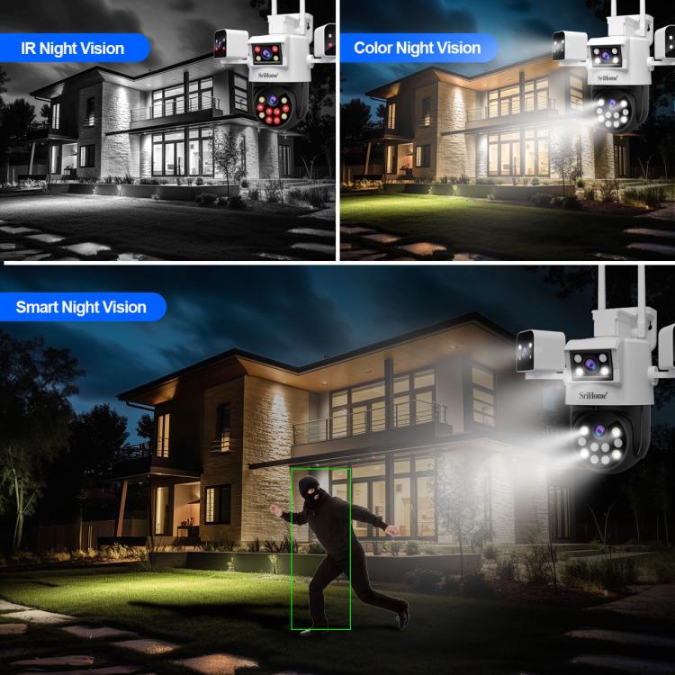 SriHome SH066 8MP HD Quad Lens Security Camera, Support Full Color Night Vision / Two-way Audio