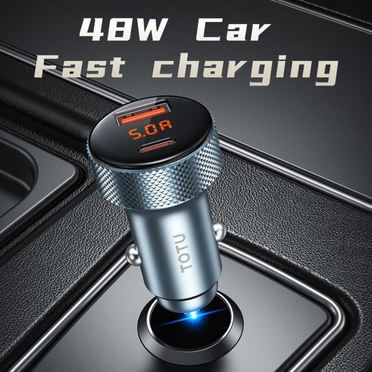 TOTU CC-4 48W USB-A and USB-C / Type-C Digital Display Dual Ports Fast Charging Car Charger