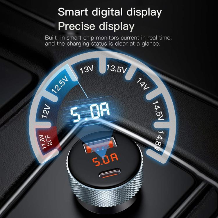 TOTU CC-4 48W USB-A and USB-C / Type-C Digital Display Dual Ports Fast Charging Car Charger