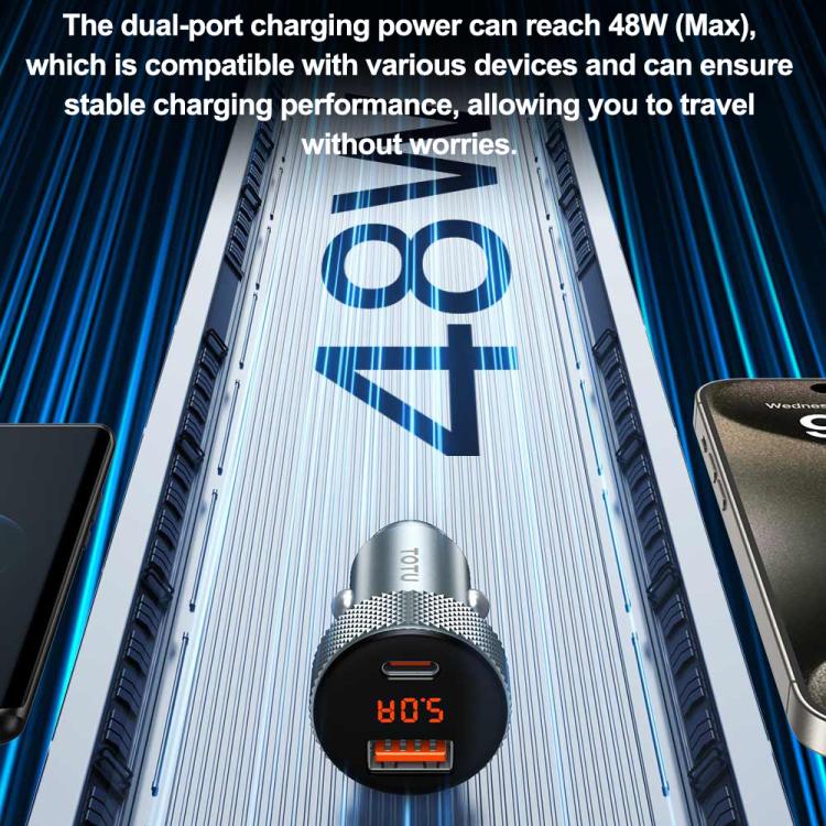 TOTU CC-4 48W USB-A and USB-C / Type-C Digital Display Dual Ports Fast Charging Car Charger