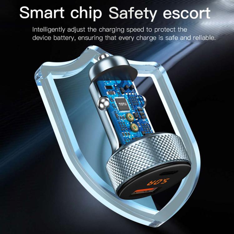 TOTU CC-4 48W USB-A and USB-C / Type-C Digital Display Dual Ports Fast Charging Car Charger