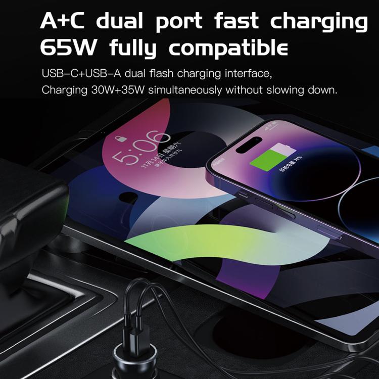 TOTU CC-5 65W USB-A and USB-C / Type-C Dual Ports Fast Charging Car Charger