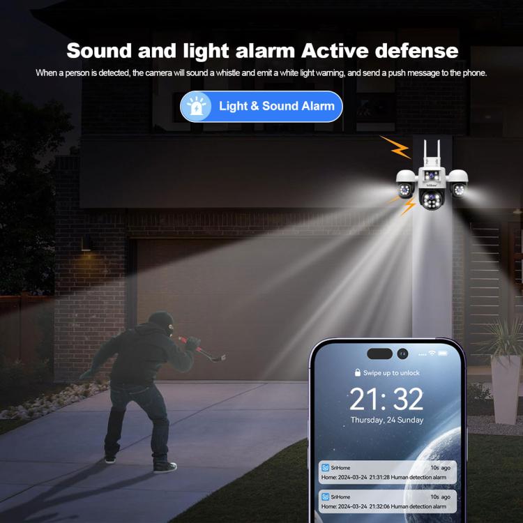 SriHome SH069 8MP 3X Digital Zoom HD Quad-lens Security Camera