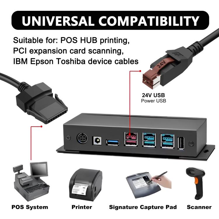 24V Powered USB to 8 Pin Stecker Data Cable for Printers POS Systems