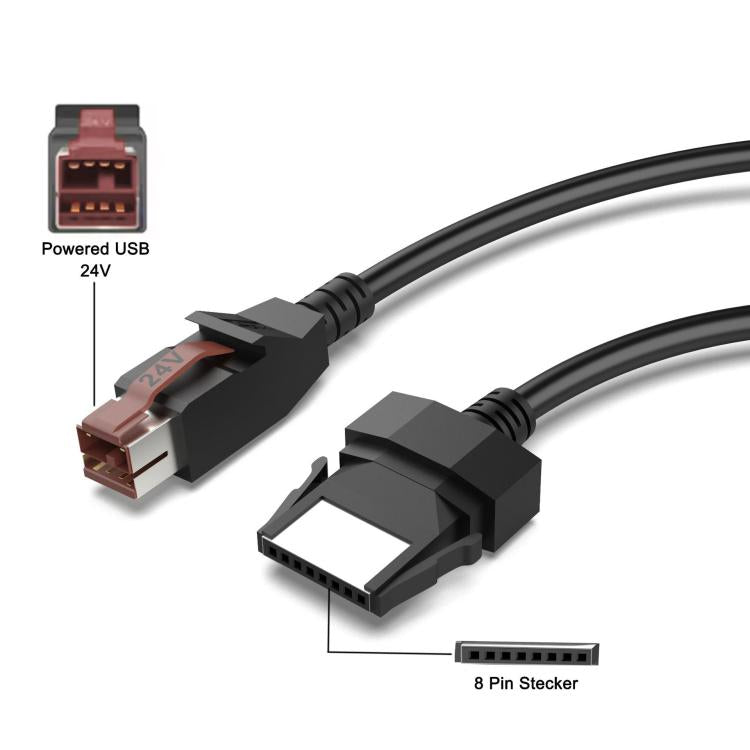 24V Powered USB to 8 Pin Stecker Data Cable for Printers POS Systems