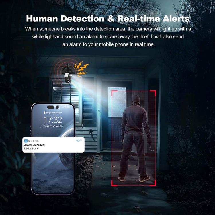 SriHome SH068 E27 4MP HD Dual Lens Light Bulb Camera Outdoor IP66 Waterproof