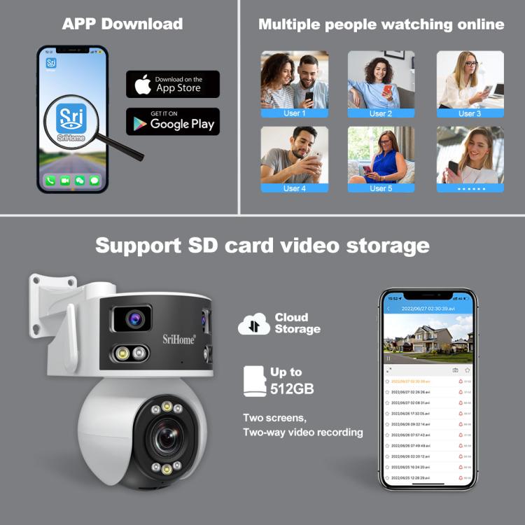 SriHome SH055 8MP HD Multi-lens 5X Optical Zoom Lens Panoramic PTZ Dome Camera