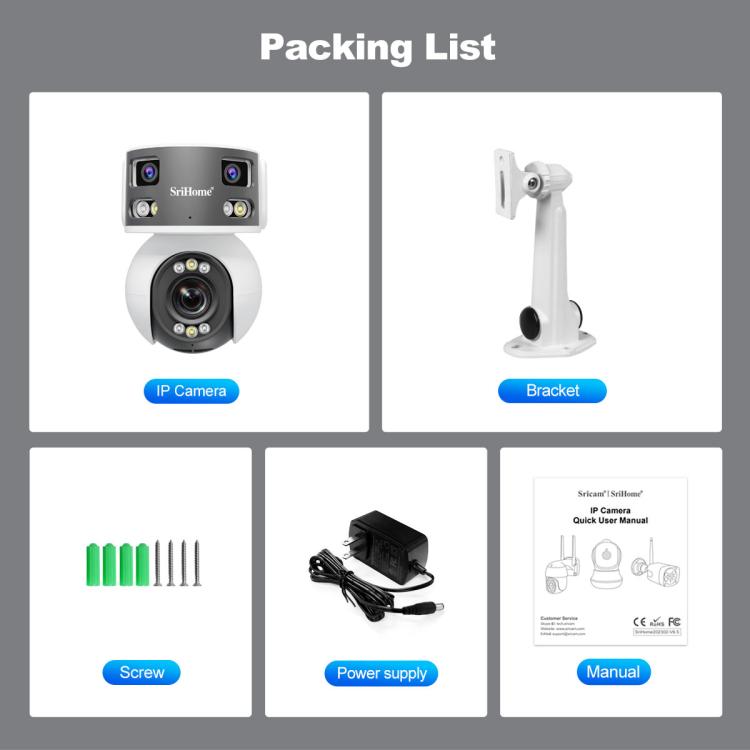 SriHome SH055 8MP HD Multi-lens 5X Optical Zoom Lens Panoramic PTZ Dome Camera